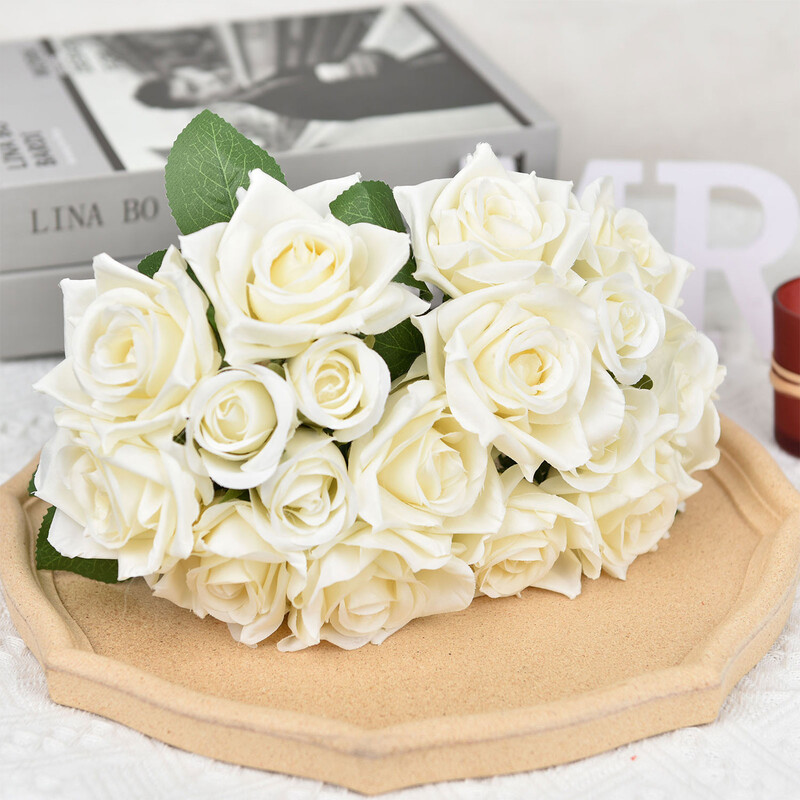 Dirbtinių gėlių rožių puokštė netikra filigraninė plastikinė dirbtinė baltos rožės nuotakos puokštė namų sodo vakarėlio vestuvės