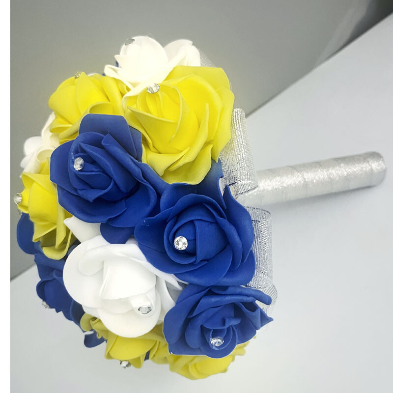 Bijelo žuti vjenčani buket Kraljevsko plavi vjenčani buketi Bouquet de mariage