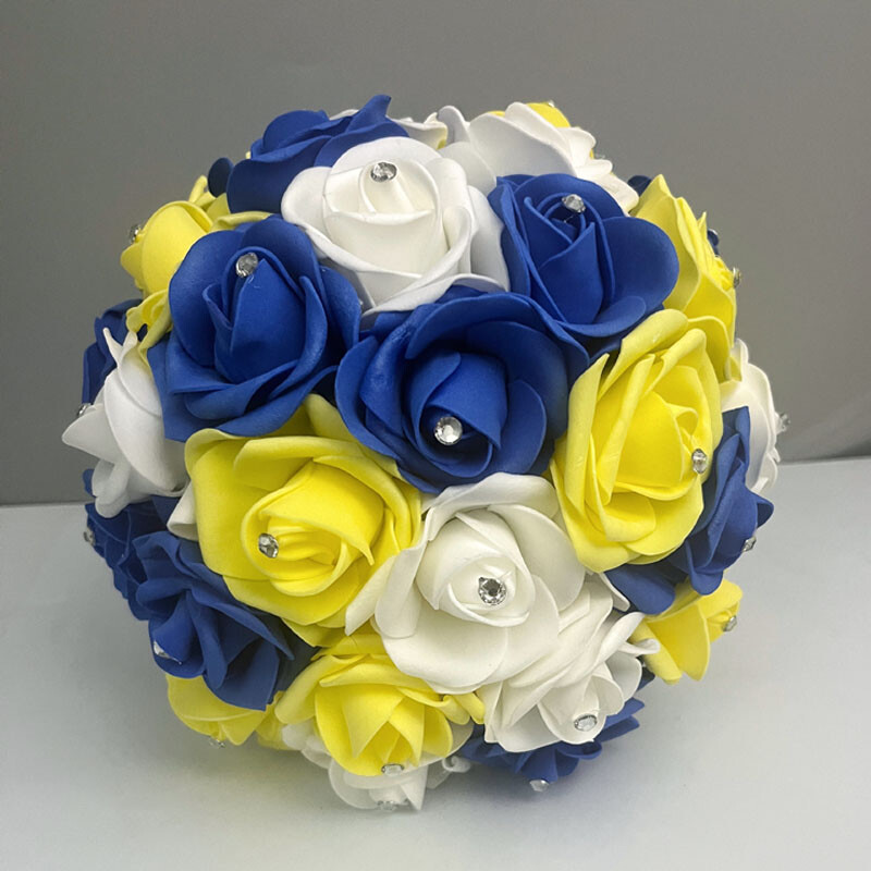 Bijelo žuti vjenčani buket Kraljevsko plavi vjenčani buketi Bouquet de mariage