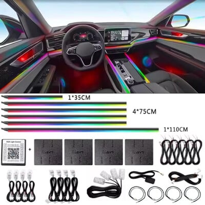 18/22 az 1-ben Led autós légköri lámpák RGB 64 213 színes Bluetooth Rainbow APP akrilcsíkos környezeti lámpa támogatás egy zónás kettős zónás