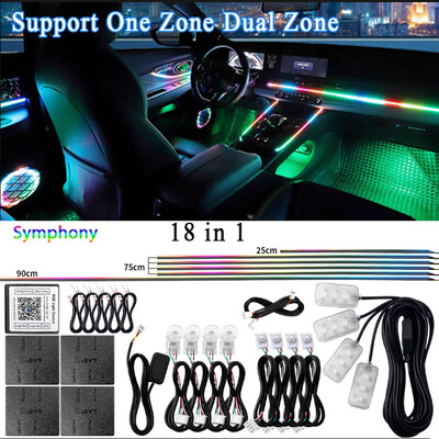 18/22 σε 1 Led Car Atmosphere Lights RGB 64 213 Color Blutooth Rainbow APP Acrylic strip Ambient Lamp Support One Zone Dual Zone