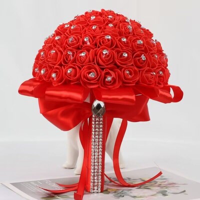 Μπουκέτο γάμου νυφικής παράνυμφου Λευκά μεταξωτά λουλούδια τριαντάφυλλα Τεχνητές καρφίτσες μπουτονιέρα νύφης Μαριάζ ανθοδέσμη Αξεσουάρ γάμου