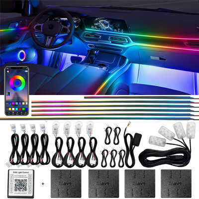 18 az 1-ben Symphony kétzónás autós LED-környezeti fény teljes színű streamer RGB rejtett belső akril csíkos dekorációs légköri készlet
