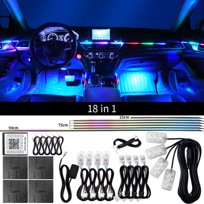 18 u 1 Symphony Dual Zone Automobilska LED ambijentalna rasvjeta u punoj boji Streamer RGB skrivena unutarnja akrilna traka za dekoraciju atmosfere