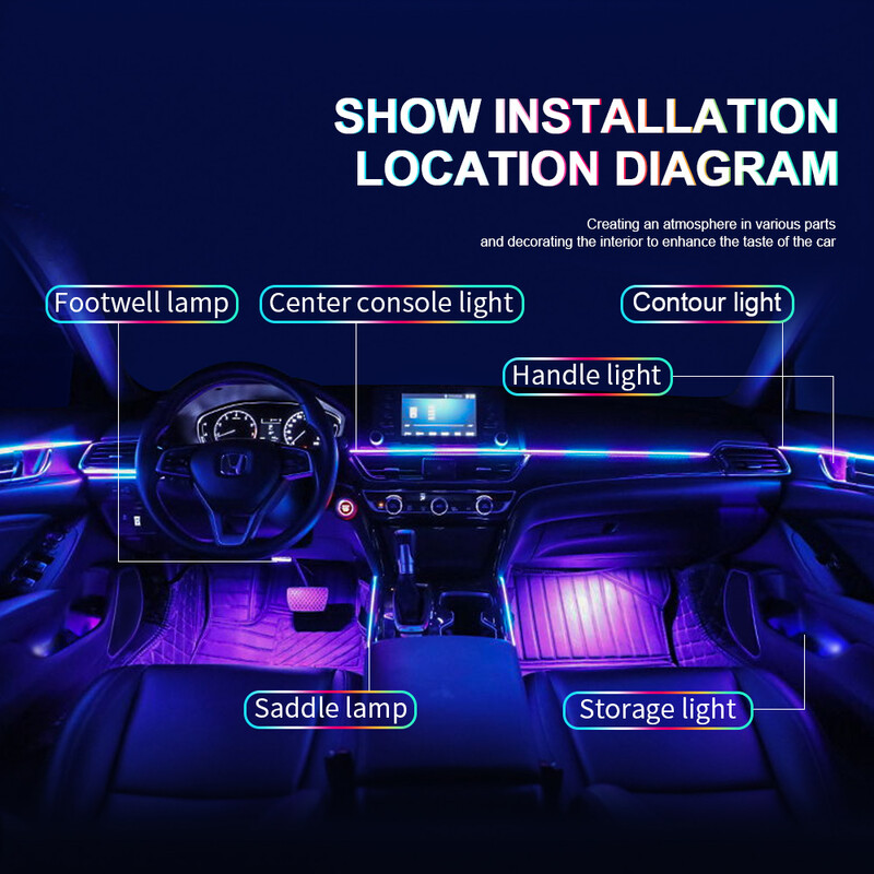 18 u 1 Symphony Dual Zone Automobilska LED ambijentalna rasvjeta u punoj boji Streamer RGB skrivena unutarnja akrilna traka za dekoraciju atmosfere
