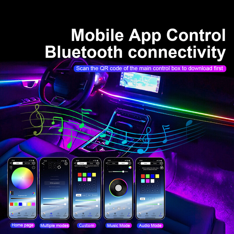 18 u 1 Symphony Dual Zone Automobilska LED ambijentalna rasvjeta u punoj boji Streamer RGB skrivena unutarnja akrilna traka za dekoraciju atmosfere