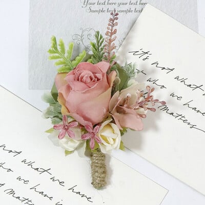Ružičasti mladoženjin koržaž Vjenčani boutonniere Ružičasti broš Cvijeće Igla za djeveruše za goste Bračni dodaci Rekviziti za fotografije za goste