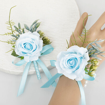 Κορσάζ 2 τμχ Βραχιόλι καρπού με λουλούδια με λουλούδια Τεχνητό τριαντάφυλλο μαργαριτάρι βραχιόλι για νύφη παράνυμφος γάμος επιστροφή στο σπίτι