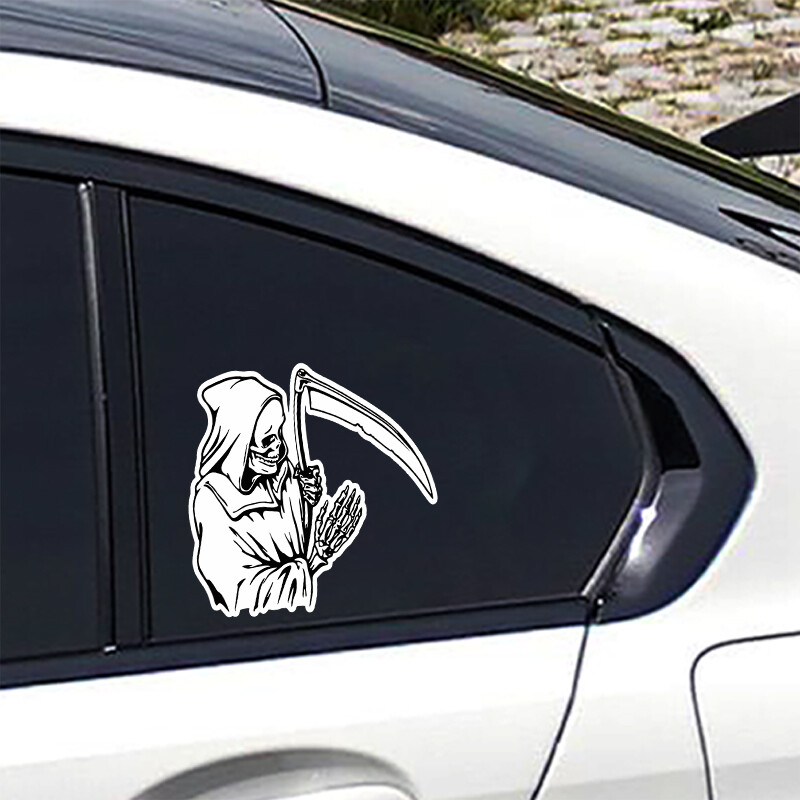 Juokingi skeleto zombių automobilių lipdukai sunkvežimio durims, pasidaryk pats, mirties dievas, automobilių lipdukai pjautuvo formos totemo priekinio dangtelio vinilo lipdukai automobiliams