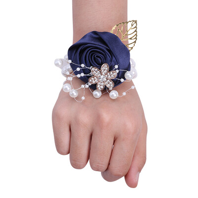 YeeNanee Bridesmaid Satin Rose Pearl Wrist Corsage & Boutonniere with Crystal Groomsman Boutonniere for Prom Party Wedding Decor