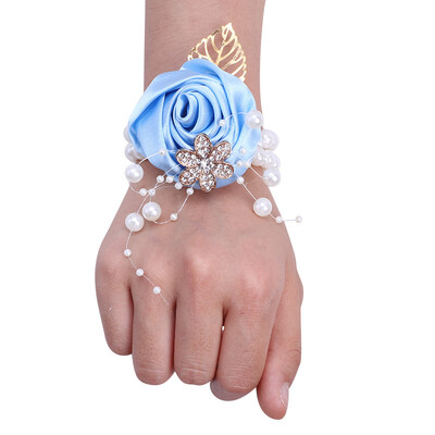 YeeNanee Bridesmaid Satin Rose Pearl Wrist Corsage & Boutonniere with Crystal Groomsman Boutonniere for Prom Party Wedding Decor