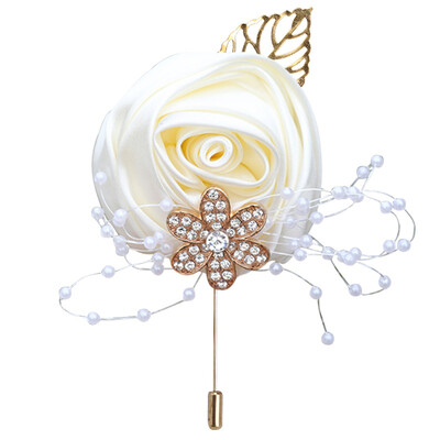 YeeNanee Bridesmaid Satin Rose Pearl Wrist Corsage & Boutonniere with Crystal Groomsman Boutonniere for Prom Party Wedding Decor