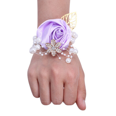 YeeNanee Bridesmaid Satin Rose Pearl Wrist Corsage & Boutonniere with Crystal Groomsman Boutonniere for Prom Party Wedding Decor