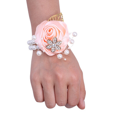 YeeNanee Bridesmaid Satin Rose Pearl Wrist Corsage & Boutonniere with Crystal Groomsman Boutonniere for Prom Party Wedding Decor
