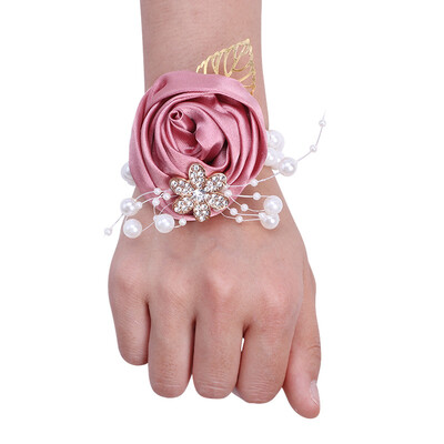 YeeNanee Bridesmaid Satin Rose Pearl Wrist Corsage & Boutonniere with Crystal Groomsman Boutonniere for Prom Party Wedding Decor