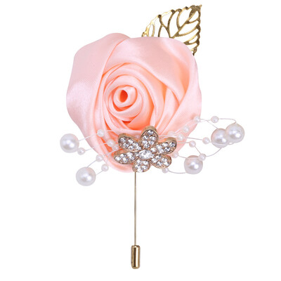 YeeNanee Bridesmaid Satin Rose Pearl Wrist Corsage & Boutonniere with Crystal Groomsman Boutonniere for Prom Party Wedding Decor