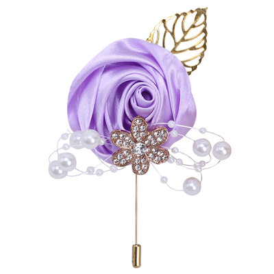 YeeNanee Bridesmaid Satin Rose Pearl Wrist Corsage & Boutonniere with Crystal Groomsman Boutonniere for Prom Party Wedding Decor