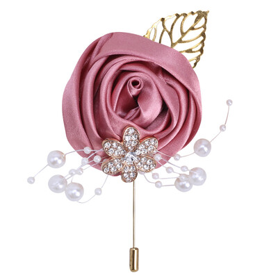 YeeNanee Bridesmaid Satin Rose Pearl Wrist Corsage & Boutonniere with Crystal Groomsman Boutonniere for Prom Party Wedding Decor