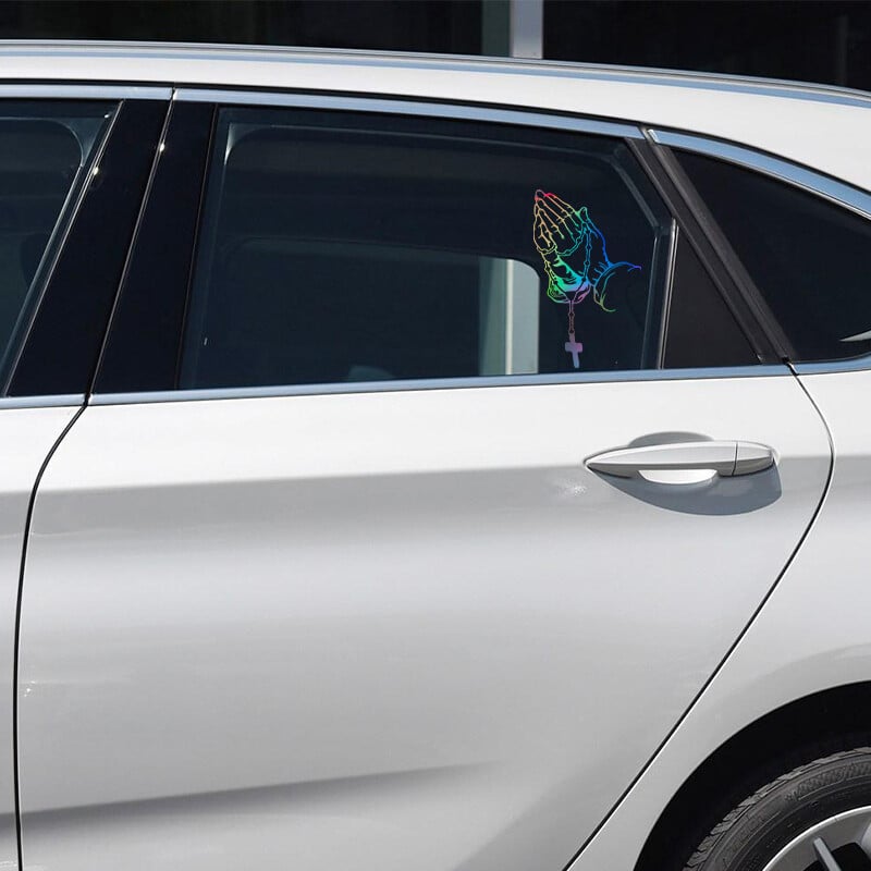 Αυτοκόλλητα εσωτερικού αυτοκινήτου Έγχρωμα αυτοκόλλητα λέιζερ χειρονομία προσευχής αυτοκινήτου Θεός Ιησούς Χριστός Διακοσμητικά αυτοκόλλητα στυλ αμαξώματος αυτοκινήτου μόδας