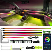 18 in1 Ghid acrilic pentru interiorul mașinii Benzi de fibră Iluminare de fundal 6 în 1 Lumini ambientale pentru mașină RBG 64 Lampă de atmosferă pentru decorare în culori