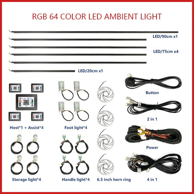 18 in1 Ghid acrilic pentru interiorul mașinii Benzi de fibră Iluminare de fundal 6 în 1 Lumini ambientale pentru mașină RBG 64 Lampă de atmosferă pentru decorare în culori