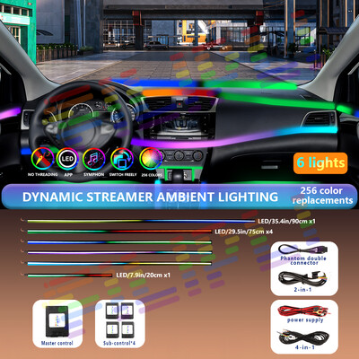 18IN1 Νέον Φωτιστικά Εσωτερικού Αυτοκινήτου APP APP DIY Control Ακρυλική ταινία Οδηγός φωτός οπτικών ινών RGB Auto Decoration Light Atmosphere