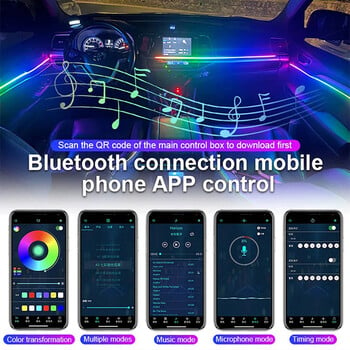 Ambient Symphony Car Εσωτερικά Φώτα λουρίδων ακρυλικών ινών Neon RGB 64 Έγχρωμη Αυτόματη Λάμπα ουράνιου τόξου USB Power APP/Κουμπί/Φωνητικός έλεγχος