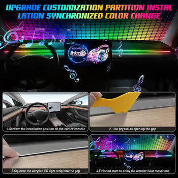 Ambient Symphony Car Εσωτερικά Φώτα λουρίδων ακρυλικών ινών Neon RGB 64 Έγχρωμη Αυτόματη Λάμπα ουράνιου τόξου USB Power APP/Κουμπί/Φωνητικός έλεγχος