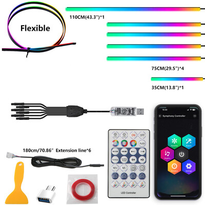 Ambient Symphony Car Εσωτερικά Φώτα λουρίδων ακρυλικών ινών Neon RGB 64 Έγχρωμη Αυτόματη Λάμπα ουράνιου τόξου USB Power APP/Κουμπί/Φωνητικός έλεγχος