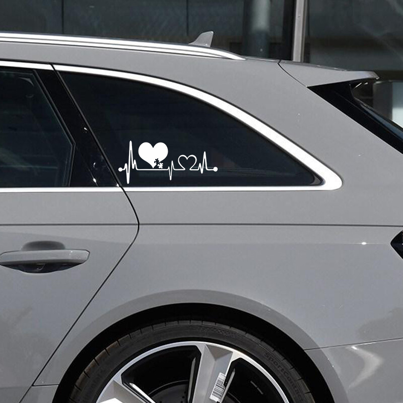 16,6 CM * 7,2 CM Autizam Heart Beat Lifeline Kreativne naljepnice za automobil Prozor automobila Osobnost Ukrasni dodaci Naljepnice za stil automobila