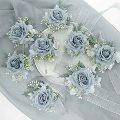 Esküvői boutonniere selyemrózsák fűző csukló koszorúslány karkötő virágok vőlegény gomblyuk öltöny Broche accesorios de boda