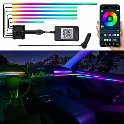 5/6 в 1 RGB 64 цвята Rainbow Symphony Комплект за околно осветление на автомобил Интериор Акрилна LED лента Светлинна декорация Atmosphere Lamp APP