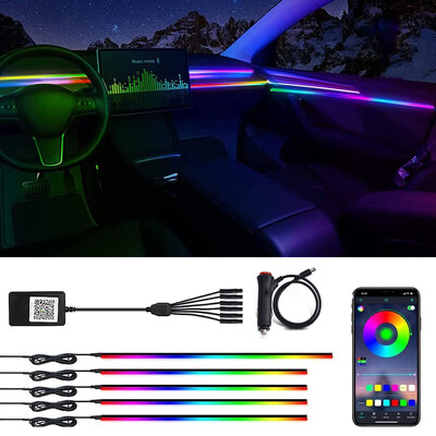 5/6 σε 1 RGB 64 Χρώμα Rainbow Symphony Car Ambient Lighting Kit Εσωτερικό Ακρυλικό LED λωρίδα φωτός διακόσμησης ατμοσφαιρικό φωτιστικό APP