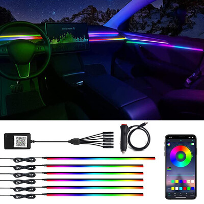 5/6 σε 1 RGB 64 Χρώμα Rainbow Symphony Car Ambient Lighting Kit Εσωτερικό Ακρυλικό LED λωρίδα φωτός διακόσμησης ατμοσφαιρικό φωτιστικό APP