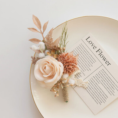 Τεχνητά τριαντάφυλλα λουλούδια κουμπάρου μπουτονιέρες καρπό κορσάζ παράνυμφος Boda Accesorios Fiesta αξεσουάρ για πάρτι γάμου