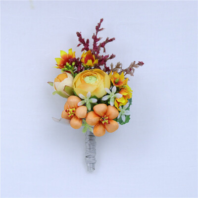 Meldel selyem rózsa boutonniere esküvői csukló fűző koszorúslányok karkötő vőlegény Boutonniere esküvői házasság fűző narancsvirág