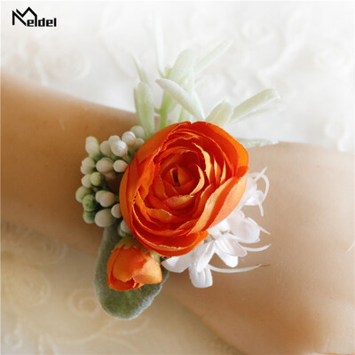 Meldel selyem rózsa boutonniere esküvői csukló fűző koszorúslányok karkötő vőlegény Boutonniere esküvői házasság fűző narancsvirág