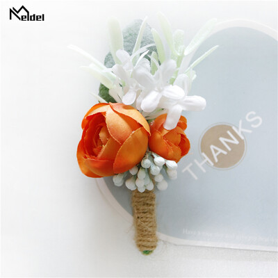 Meldel selyem rózsa boutonniere esküvői csukló fűző koszorúslányok karkötő vőlegény Boutonniere esküvői házasság fűző narancsvirág
