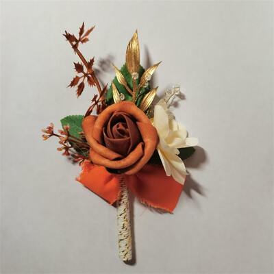 Meldel selyem rózsa boutonniere esküvői csukló fűző koszorúslányok karkötő vőlegény Boutonniere esküvői házasság fűző narancsvirág