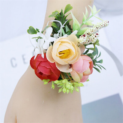 Meldel selyem rózsa boutonniere esküvői csukló fűző koszorúslányok karkötő vőlegény Boutonniere esküvői házasság fűző narancsvirág