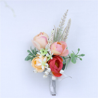 Meldel selyem rózsa boutonniere esküvői csukló fűző koszorúslányok karkötő vőlegény Boutonniere esküvői házasság fűző narancsvirág