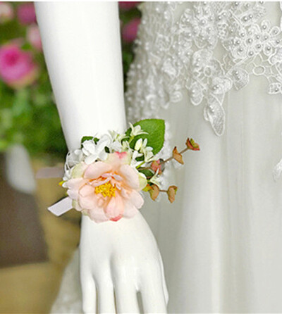 Meldel selyem rózsa boutonniere esküvői csukló fűző koszorúslányok karkötő vőlegény Boutonniere esküvői házasság fűző narancsvirág