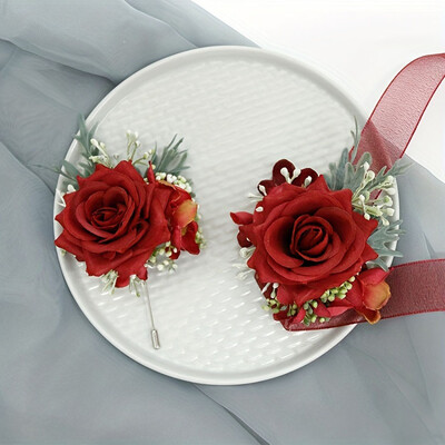 Set od 2 komada Purpurna ruža, šampanjac, vjenčani korzaž i boutonniere Set za mladenku, djeverušu, mladoženju, cvjetne dodatke