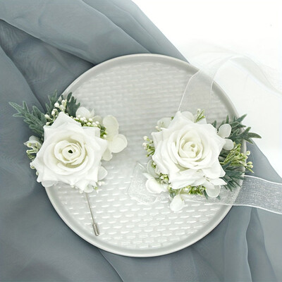 Set od 2 komada Purpurna ruža, šampanjac, vjenčani korzaž i boutonniere Set za mladenku, djeverušu, mladoženju, cvjetne dodatke