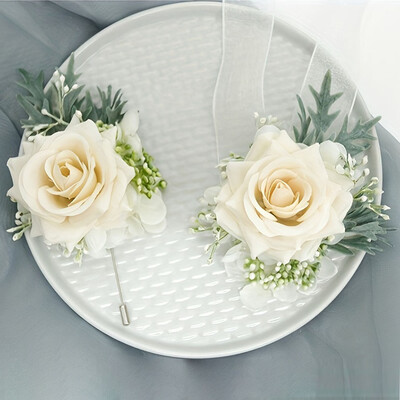 Set od 2 komada Purpurna ruža, šampanjac, vjenčani korzaž i boutonniere Set za mladenku, djeverušu, mladoženju, cvjetne dodatke