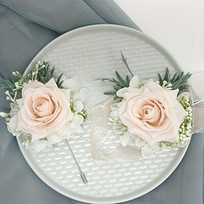 Set od 2 komada Purpurna ruža, šampanjac, vjenčani korzaž i boutonniere Set za mladenku, djeverušu, mladoženju, cvjetne dodatke
