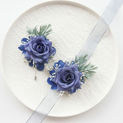 Set od 2 komada Purpurna ruža, šampanjac, vjenčani korzaž i boutonniere Set za mladenku, djeverušu, mladoženju, cvjetne dodatke