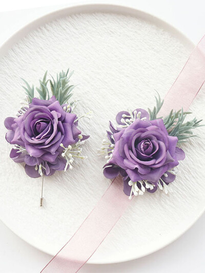 Set od 2 komada Purpurna ruža, šampanjac, vjenčani korzaž i boutonniere Set za mladenku, djeverušu, mladoženju, cvjetne dodatke