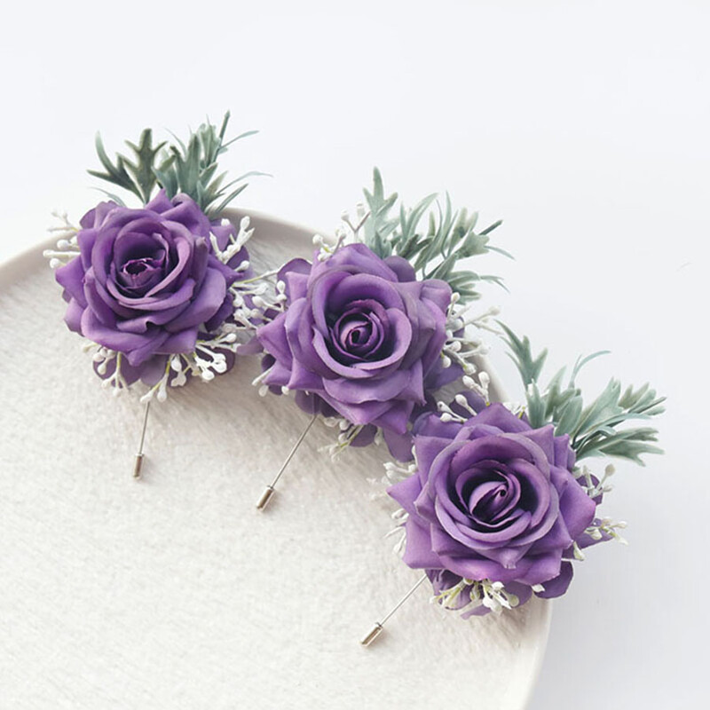 Set od 2 komada Purpurna ruža, šampanjac, vjenčani korzaž i boutonniere Set za mladenku, djeverušu, mladoženju, cvjetne dodatke