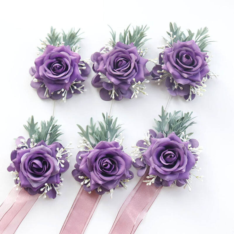 Set od 2 komada Purpurna ruža, šampanjac, vjenčani korzaž i boutonniere Set za mladenku, djeverušu, mladoženju, cvjetne dodatke